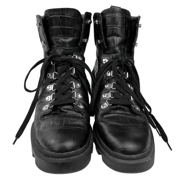 Dolce Vita Rubi Black Leather Snake Crocodile Platform Combat Lace Up Boots 9.5 - Picture 3 of 8